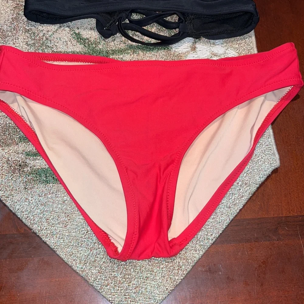 J. Crew Red Bikini Bottoms XS /Dip Floral Embroidered Tie Back Bikini Top S EUC